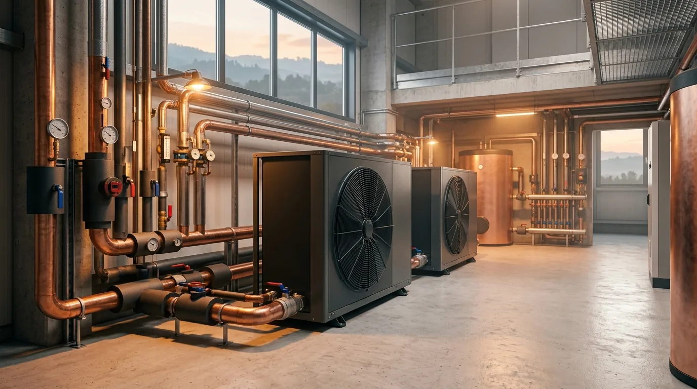 Centrale termica con pompe di calore e collettori in rame